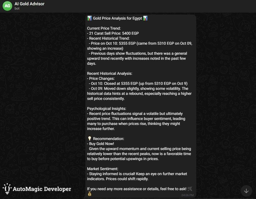 Egypt Gold Bot: AI Chatbot Integration Service in Action - Gallery Image 3