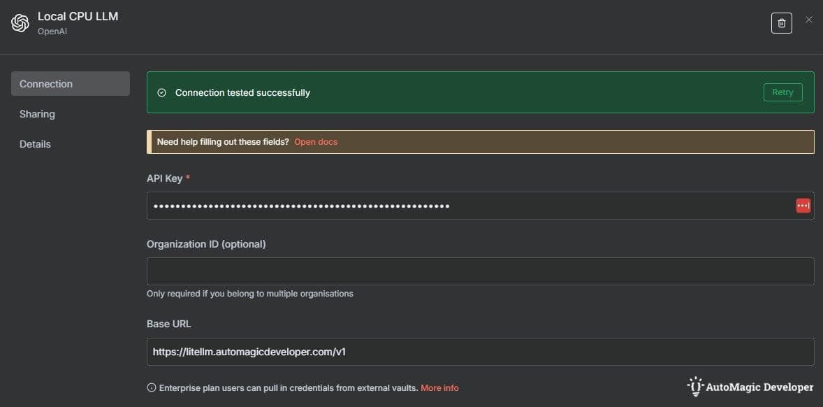 n8n workflow for the secure ai chatbot integration service